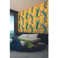 Flowery Peacocks Yellow Matt Smooth Paste the Wall Mural 350cm wide x 280cm high