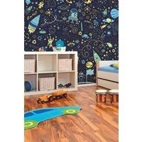 Space Doodle Text Navy Blue Matt Smooth Paste the Wall Mural 300cm wide x 240cm high