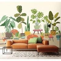 Houseplants Pots Blue Matt Smooth Paste the Wall Mural 300cm wide x 240cm high
