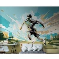 Football Player Abstract Landscape Orange Matt Smooth Paste the Wall 350cm wide x 280cm high