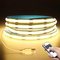 5V Dimmable COB LED Strip Light with Remote Control ON/OFF 1m 2m 3m 5m White/Warm White COB Strip