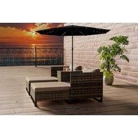 Eton 4-Seater Modular Rattan Garden Cube Armchair Sofa Set With Parasol - Weather-Resistant Outdoor Dining Set