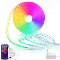 EU Plug DC12V-24V RGB Neon LED Strip 1/2/3/4/5/10/15M WiFi Neon RGB Strip Work With Tuya/Smart Life