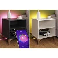 Modern LED Bedside Table - Satin Finish, App-Controlled Lighting, Contemporary Storage (Grey or White)