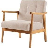 Linen-Upholstered Wooden Armchair - Rubberwood Frame & Plush Seating