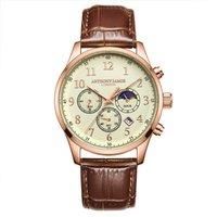 Anthony James Moonphase Wrist Watches Men - Stainless Steel Back, Analogue, Leather Strap, Chronograph, Hand Assembled, Water & Scratch Resistant Men/'s Watch - 5 Years Warranty, Rose White