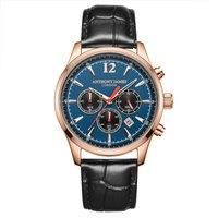 Anthony James Classic Wrist Watches Men - Stainless Steel Back, Analogue, Leather Strap, Chronograph, Hand Assembled, Water & Scratch Resistant Men/'s Watch - 5 Years Warranty, Rose Blue