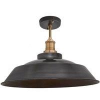 Industville - Brooklyn Step Flush Mount - 16 Inch - Ceiling Light - Light Shade - Black/Grey/Brass Colour - Pewter/Brass Material - 36.5 CM X 41 CM X 41 CM