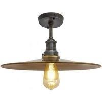 Industville - Brooklyn Flat Flush Mount - 15 Inch - Ceiling Light - Light Shade - Brass/Black Colour - Brass/Pewter Material - 23 CM X 38 CM X 38 CM
