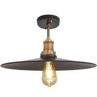 Industville - Brooklyn Flat Flush Mount - 15 Inch - Ceiling Light - Light Shade - Black/Brass Colour - Pewter/Brass Material - 23 CM X 38 CM X 38 CM