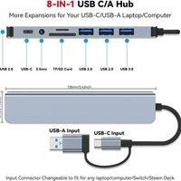 USB C Hub USB Splitter 8-in-1 USB Extender with 4 USB Port 1 USBC Jack TF/SD Card Reader 3.5mm Audio Output for MacBook Pro/iPad