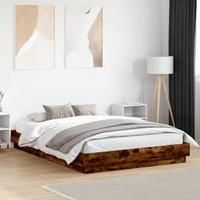 Bed Frame with LED without Mattress Smoked Oak 140x200 cm