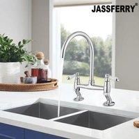 JASSFERRY 2 Hole Kitchen Mixer Tap Chrome with Swivel Spout Bridge Tap