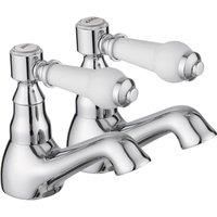 JASSFERRY Pair of Basin Taps Hot and Cold Water Bathroom Sink Tap White Ceramic Handle 1/4 Turn Lever 1/2" Faucet, Chrome Set of 2