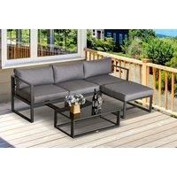 4-Seater Aluminium Garden Furniture Set & Glass End Table - Grey