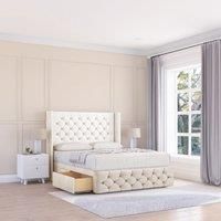 Luthor Plush Wingback Bed Set ,2 Drawers & 54" Floor Standing Headboard