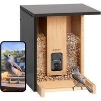 BIRDFY Smart Camera Bird Feeder with Solar Roof - Bamboo, Brown,Black