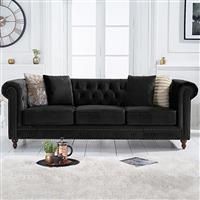 Milano Chesterfield Black Leather 3 Seater Sofa