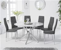 Carter 120cm Round White Marble Table With 4 Grey Catalina Chairs
