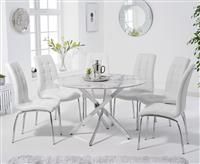 Carter 120cm Round White Marble Table With 4 Brown Calgary Chairs