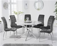 Carter 120cm Round White Marble Table With 4 Grey Calgary Velvet Chairs