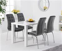 Atlanta 120cm White High Gloss Table With 4 Grey Calgary Velvet Chairs