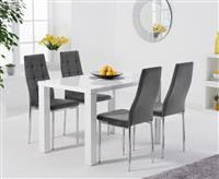 Atlanta 120cm White High Gloss Table With 4 Grey Melissa Velvet Chairs