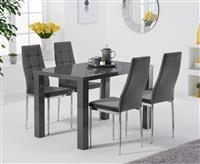Atlanta 120cm Dark Grey High Gloss Table With 4 Grey Melissa Velvet Chairs