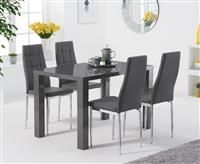 Atlanta 120cm Dark Grey High Gloss Table With 4 Grey Catalina Chairs