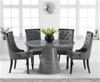 Ravello 130cm Round Grey Marble Dining Table With 4 Cream Francesca Chairs