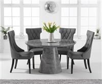 Ravello 130cm Round Grey Marble Dining Table With 4 Grey Sophia Chairs
