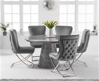 Ravello 130cm Round Grey Marble Dining Table with 4 Grey Lorenzo Chairs