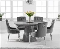 Ravello 130cm Round Grey Marble Dining Table With 4 Grey Sienna Velvet Chairs