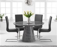 Ravello 130cm Round Grey Marble Dining Table With 4 Black Malaga Chairs