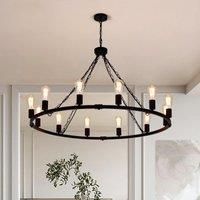 12-Light 99 cm Vintage Pendant Wagon Wheel Chandelier