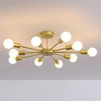 10-Light Gold Sputnik Semi Flush Mount Ceiling Light
