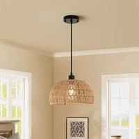 Boho E27 Semi Flush Mount Ceiling Light Farmhouse Rattan Pendant Light