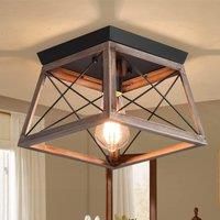 Industrial Flush Mount Ceiling Light with Square Metal Cage
