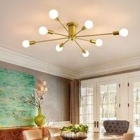 8-Light Gold Sputnik Semi Flush Mount Ceiling Pendant Light