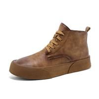 HOTRCR Men Lace-up Front Combat Boots£Leather Shoes for Work, Travel, Business, Casual Shoes Brown