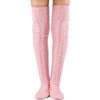 Fuzzy Cable Knit Thigh High Socks - 6 Colours! - Grey