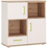 4Kids 2 Door 1 Drawer Cupboard With 2 Open Shelves In Light Oak And White High Gloss (Lemon Handles)