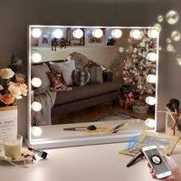 Bluetooth Hollywood Vanity Makeup Mirror with Lights 15 LED Standing Mirror Wall 58x46cm