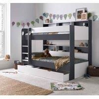 Bedmaster Oliver Grey And White Storage Bunk Bed With Drawer And Pocket Sprung Mattress, Grey