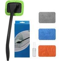Car Windshield Cleaning Tool, 4 Washable and Reusable Microfiber Pads and Extendable Handle, for