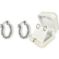 Natural Diamond Twist Design Hoop Earrings - Silver
