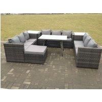 10 Seater U Shape Rattan Sofa Set Outdoor Garden Furniture Patio Dining Table Dark Grey Mixed