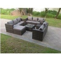 9 Seater Dark Grey Mixed Rattan Garden Furniture Sofa Set Table Chair