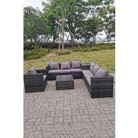 Dark Mixed Grey Outdoor Rattan Garden Furniture Set Corner Sofa 2 Tables With 1 Chair