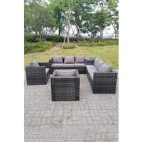 Dark Mixed Grey Outdoor Rattan Garden Furniture Set Corner Sofa 2 Tables With 2 Chairs
